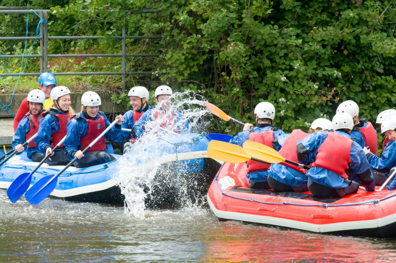 White water rafting family games at Tees Barrage