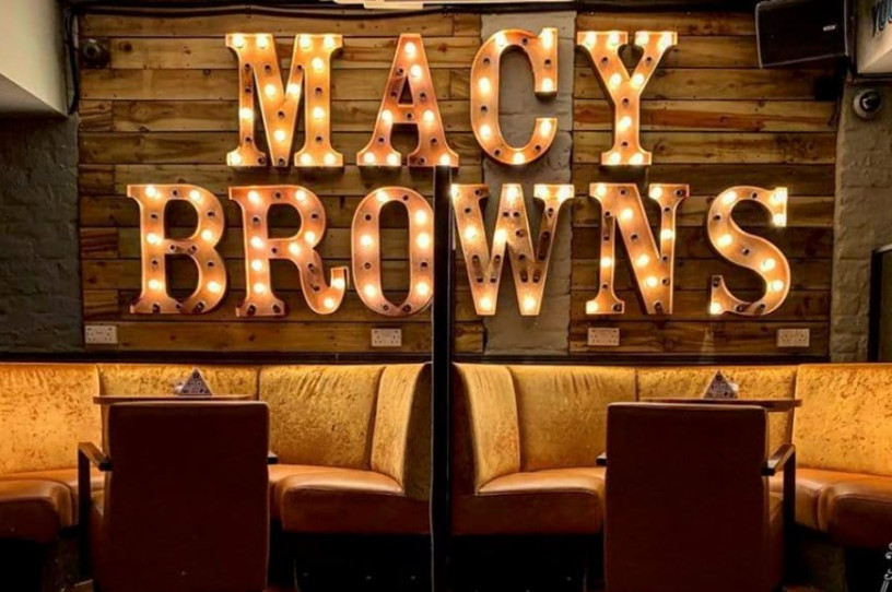 Macy Browns sign inside Macy Browns Darlington