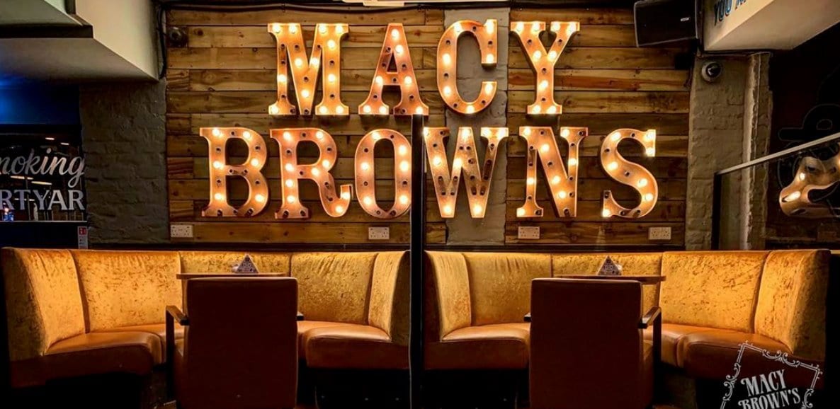 Macy Browns sign inside Macy Browns Darlington