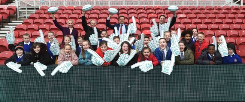 Representatives and pupils celebrating the RLWC announcement | Tees Valley Combined Authority