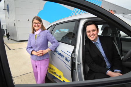 Tees Valley Mayor Ben Houchen and Transport Minister Rachel Maclean with a Hydrogen car at previously announcing the Hydrogen Transport Hub