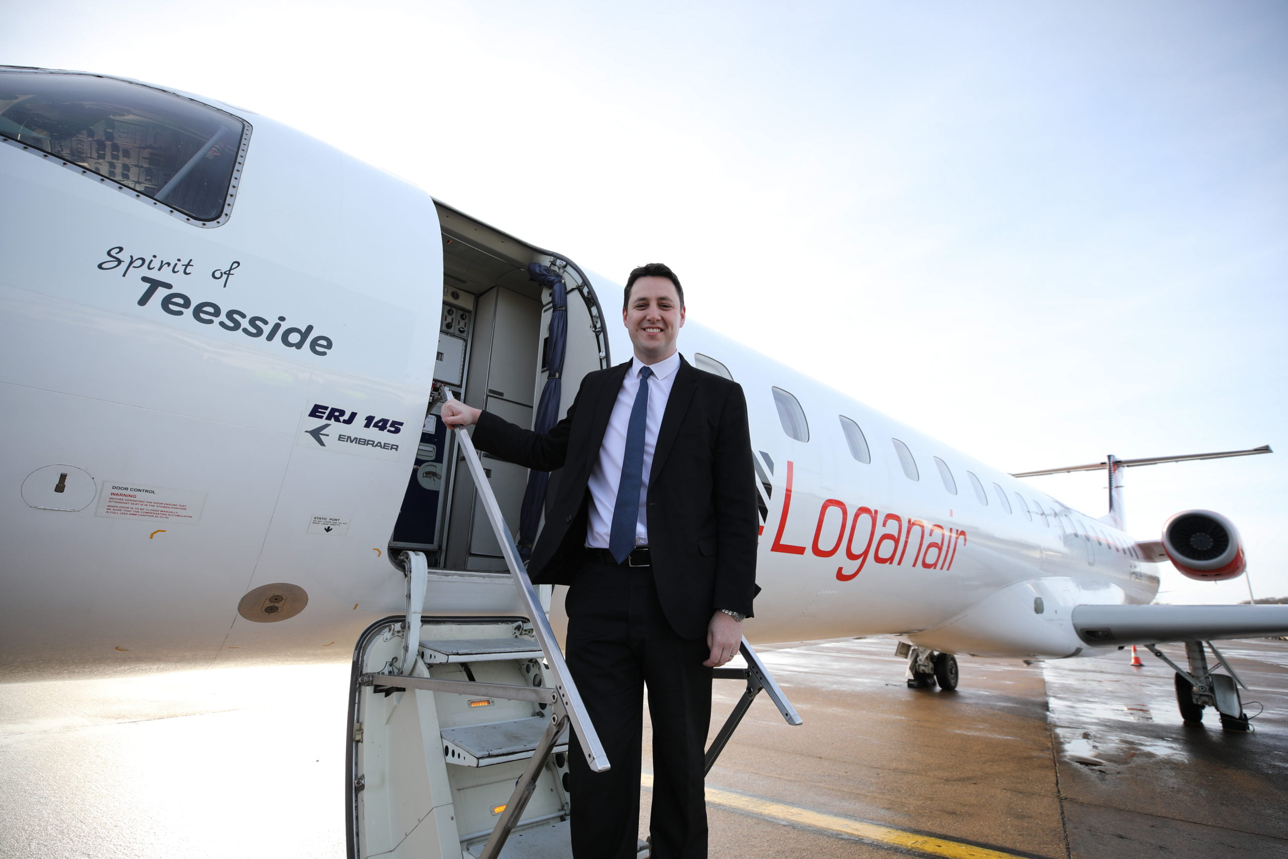 Mayor Houchen with Loganair's Spirit of Teesside Aircraft