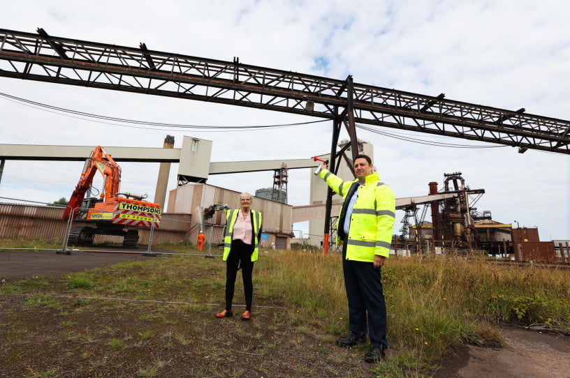 1. Tees Valley Mayor Ben Houchen and Cllr Mary Lanigan signal the start of demolition of the high-level conveyors