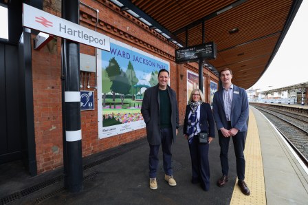 Tees Valley Mayor Ben Houchen, Hartlepool Borough Cllr Karen Oliver, and David Ball, from Network Rail, at Hartlepool Station